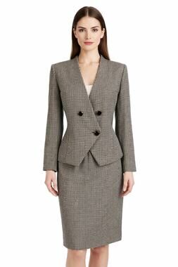 1980s–1990s Kasper for ASL Houndstooth Wool Skirt Suit Set Size Medium
